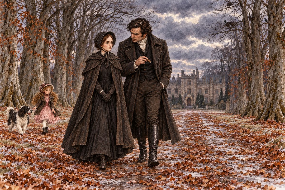 Some days later, walking the frozen beech avenue while Adèle played with her shuttlecock, he told Jane the truth. Adèle's mother was Céline Varens, a French opera-dancer he had once adored. One June night, waiting on her Paris balcony, he saw her step from the carriage he had given her, followed by a man in spurs.