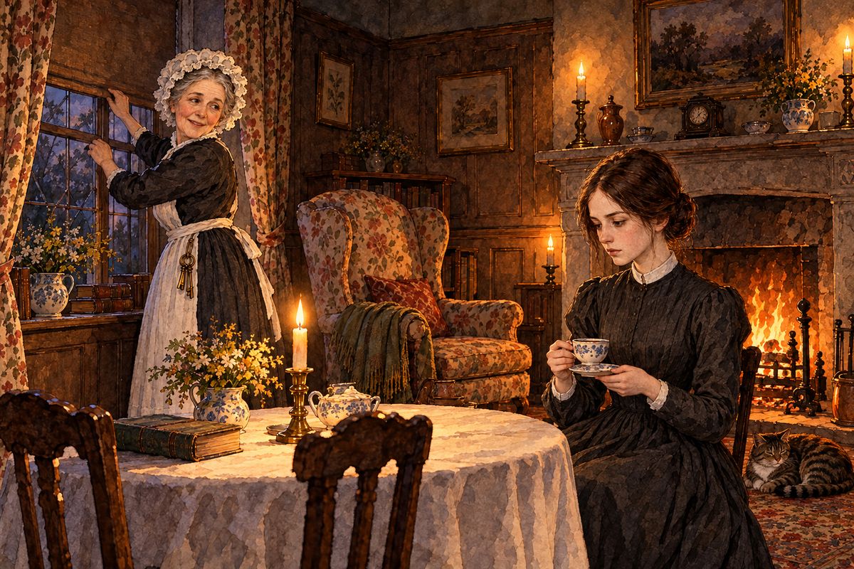 All day Jane waited for Mr Rochester, but at tea Mrs Fairfax told her he had ridden off after breakfast to the Leas, ten miles beyond Millcote, and would likely stay a week or more. Among the guests was the Honourable Blanche Ingram, the beautiful belle he had once sung a duet with.