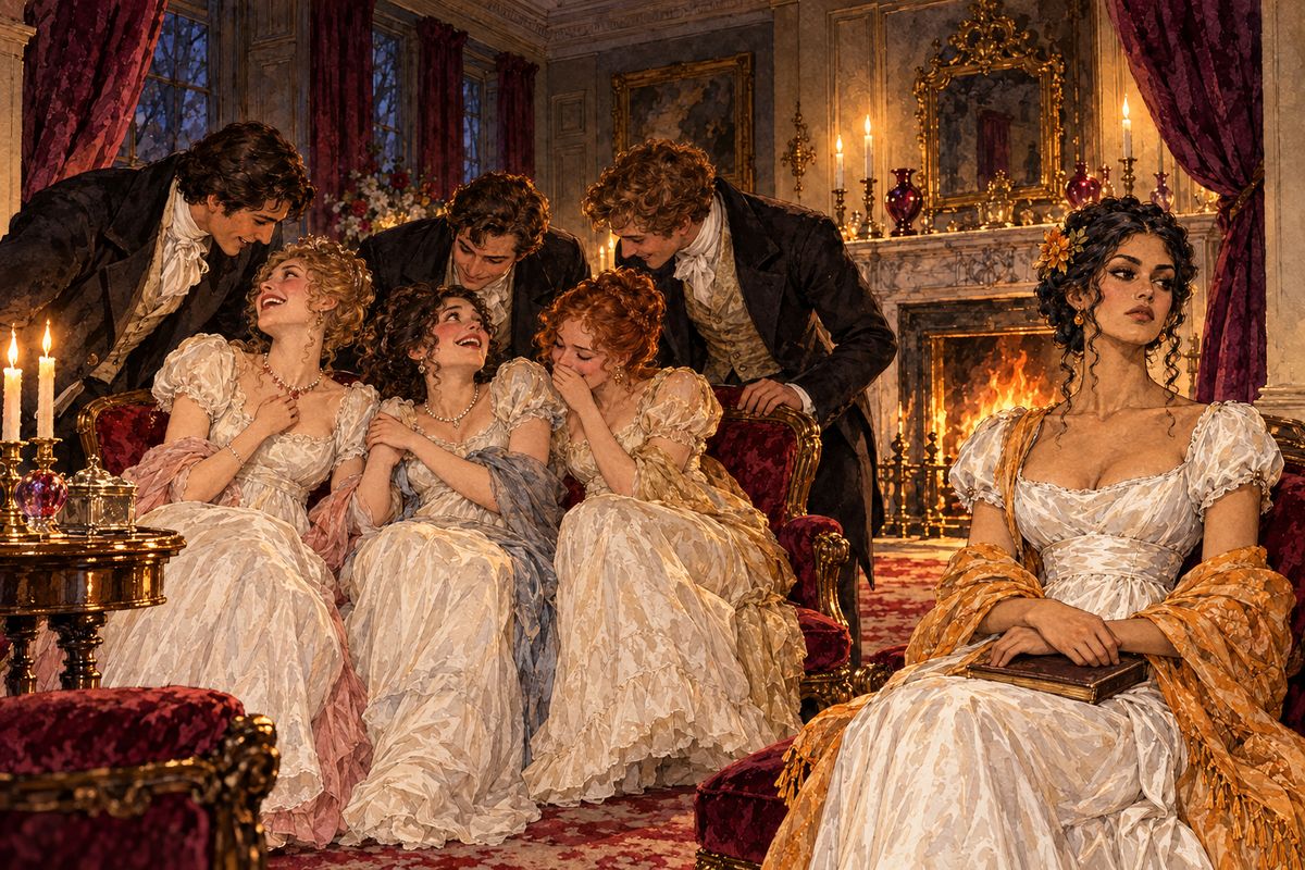 Then a footman reported that an old gipsy woman in the servants' hall insisted on telling the young ladies' fortunes, alone in the library. Blanche went first and came back sour and silent. The Eshton girls and Mary Ingram went in together and ran back shrieking: "She knows all about us!" Then the gipsy asked for Jane.