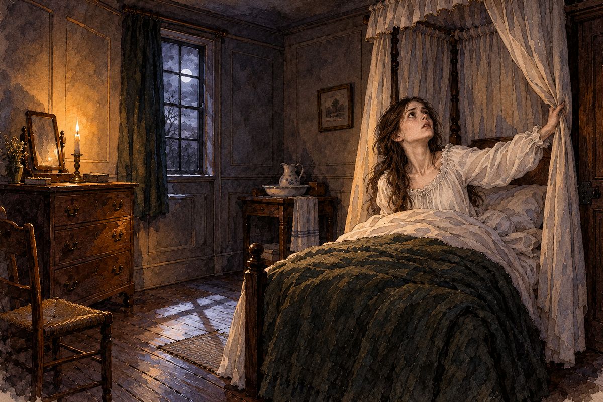 Jane woke in the dead of night to a full moon at her window, and then to a savage, shrill cry that ran the length of Thornfield Hall. Directly above her ceiling came stamping, a deadly struggle, and a smothered voice: "Rochester! Rochester! for God's sake, come!"