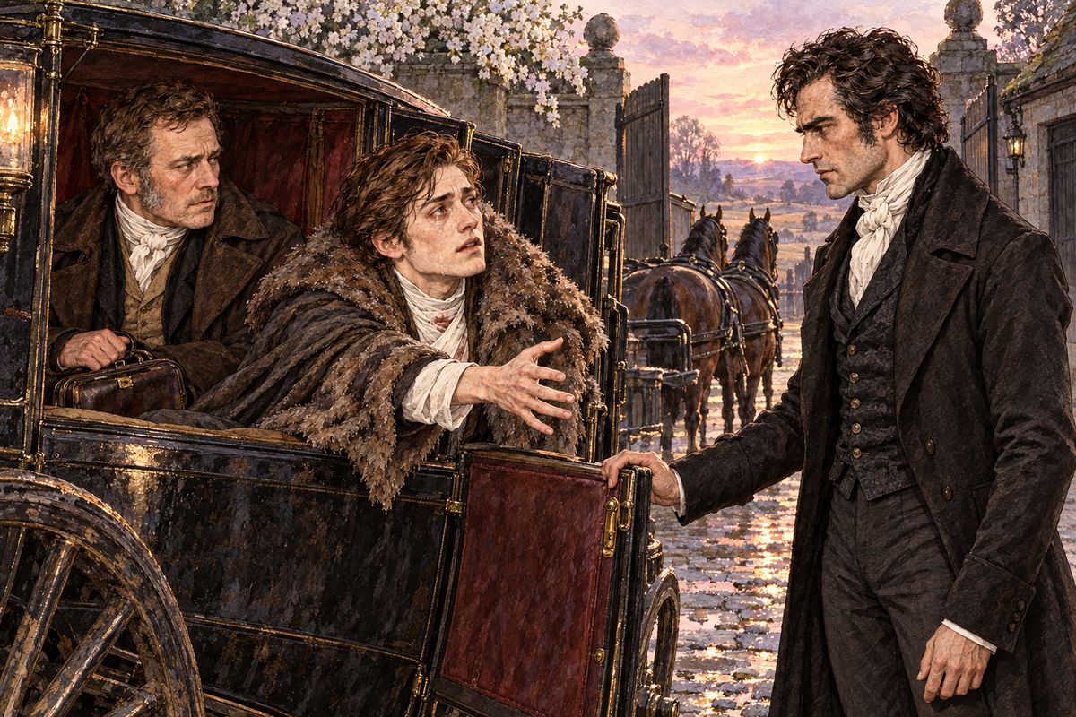 At dawn Rochester returned with Carter the surgeon, who bandaged the shoulder and found it torn by teeth. They got Mason down to a post-chaise in the yard. Before it left, he wept: "Let her be taken care of; let her be treated as tenderly as may be." "I do my best," Rochester answered.