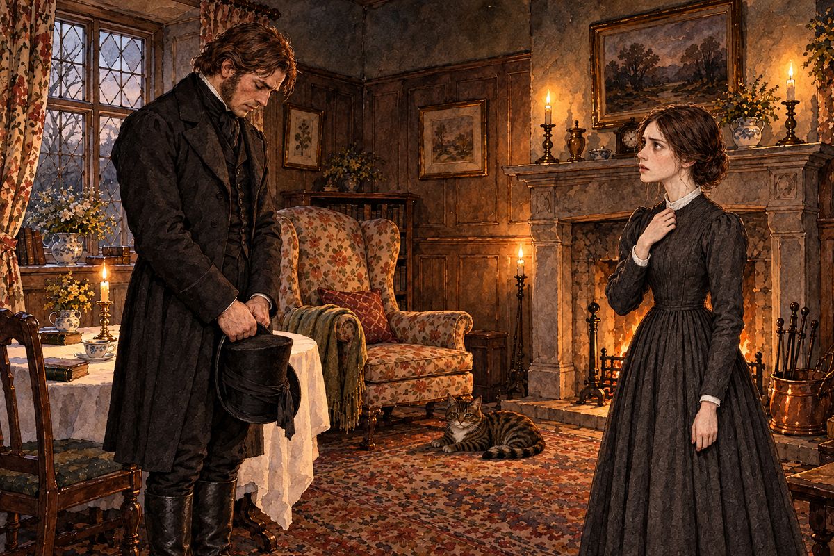 That afternoon Robert Leaven, Bessie's husband, came from Gateshead in mourning. John Reed was dead, perhaps by his own hand, and Mrs Reed, struck down by a stroke, kept asking for Jane. Rochester grumbled, but gave her leave and wages, and next morning she set off on the hundred-mile journey.