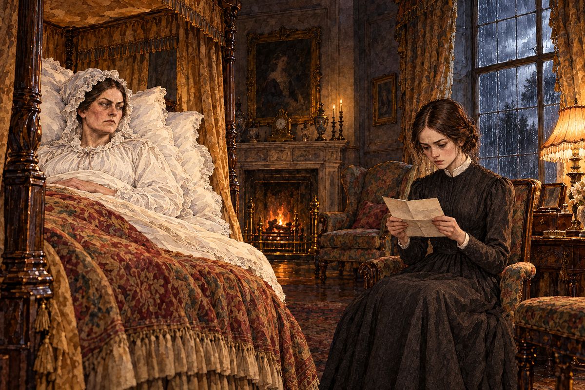 One wet, windy afternoon, alone with her aunt, Jane heard her wake clear-minded. Mrs Reed had her take a letter from the dressing-case: three years before, Jane's uncle John Eyre of Madeira had asked to adopt her as his heir. Out of hatred, Mrs Reed had written back that Jane was dead.