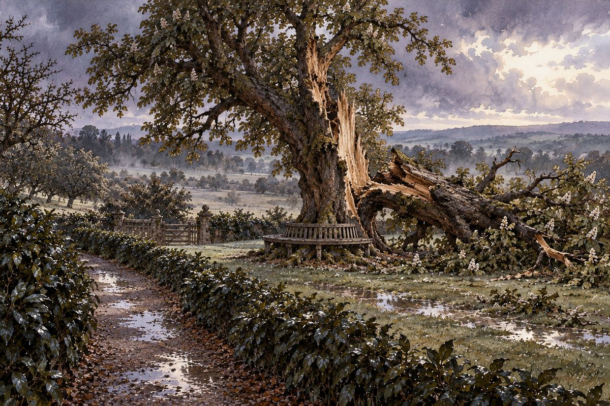 Next morning, before Jane was up, Adèle came running in with the news. In the night the great horse-chestnut at the bottom of the orchard had been struck by lightning, and half of it had split away.