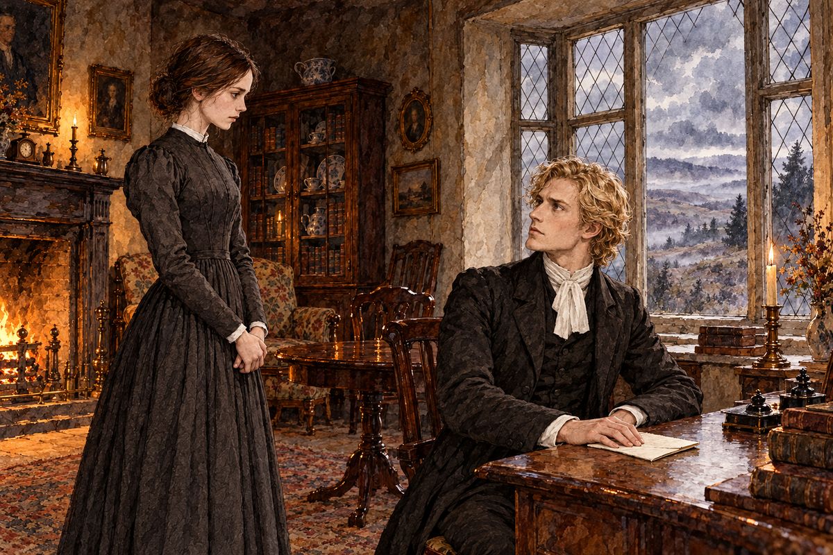 With his sisters about to leave, St John offered Jane the new girls' school at Morton, paying thirty pounds a year, and she accepted gladly. Soon afterwards a letter came: their uncle John had died, leaving his fortune of twenty thousand pounds to another relation. "Amen! We can yet live," said Diana.