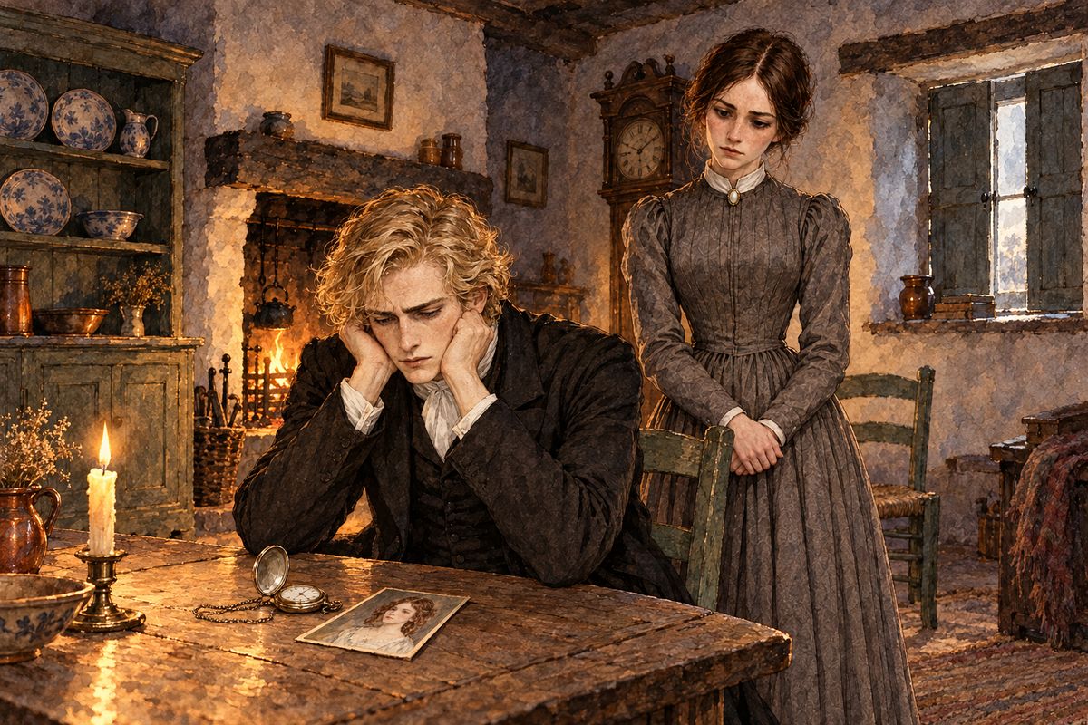 Through the autumn the school flourished and Rosamond visited often. Jane painted her portrait, and when St John saw it she urged him to marry the girl. He laid his watch on the table: 'Go on for another quarter of an hour.' For fifteen minutes he dreamed of Rosamond as his bride. Then he rose and called it delirium, since she could never be a missionary's wife.