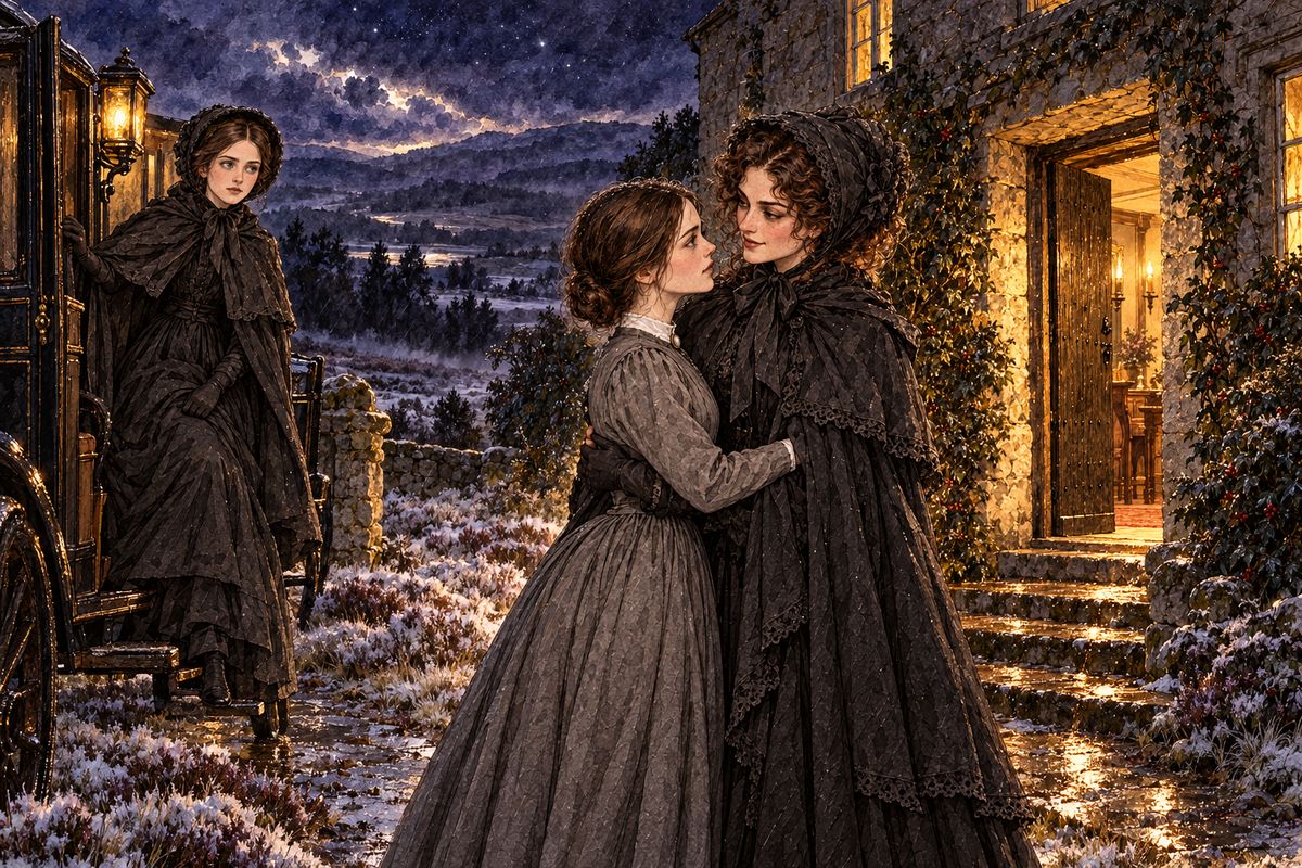 By Christmas Jane had closed the school. With Hannah she scrubbed, polished and refurnished Moor House and baked cakes for days. On a frosty night the carriage rumbled up with Diana and Mary, who laughed and kissed her in the lantern light, though St John soon retreated from the happy noise to his books.