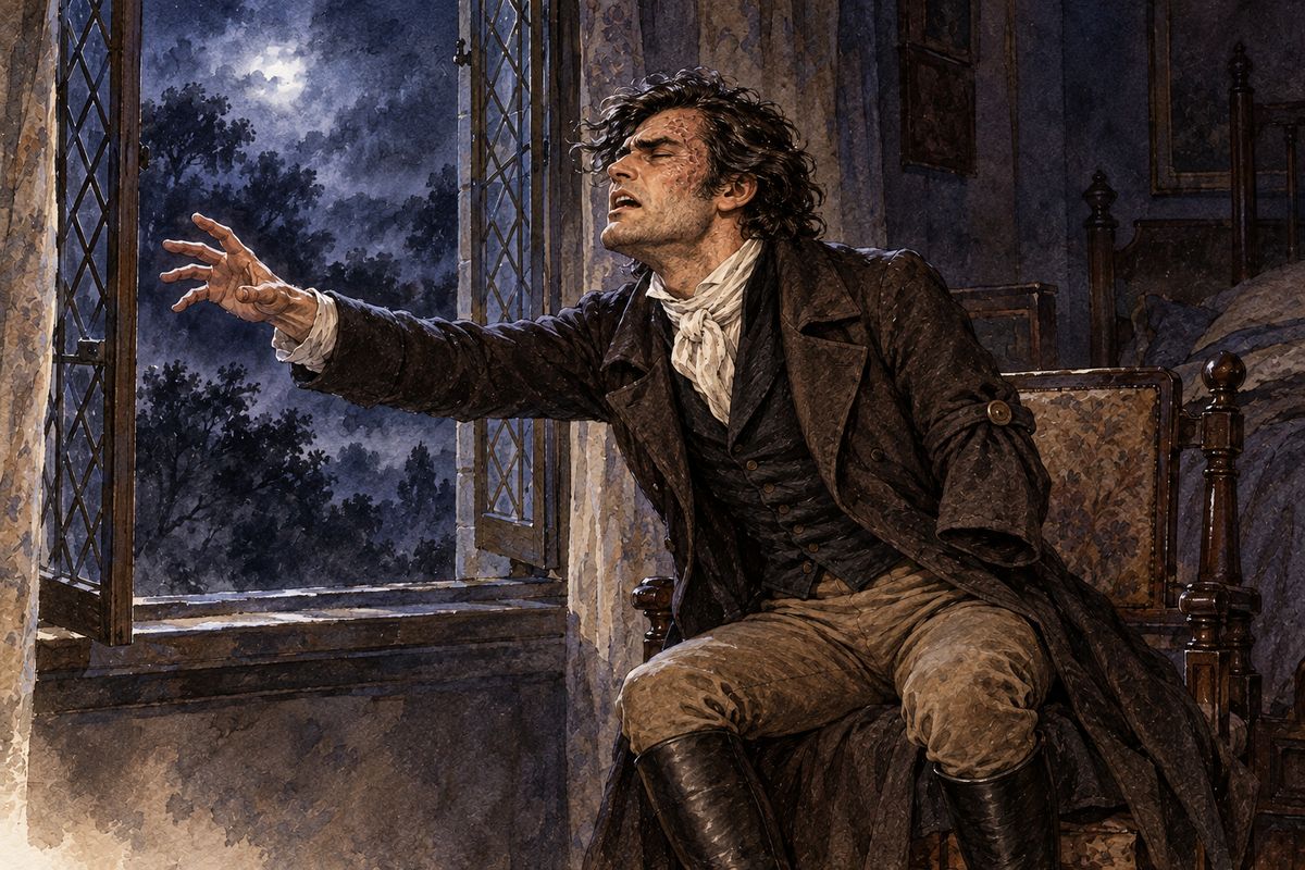 He told her that four nights before, near midnight, he had prayed at his open window and cried out "Jane! Jane! Jane!" A voice had answered from far away: "I am coming: wait for me." Jane knew it was the very night and hour she had heard him on the moor, but she kept that to herself.