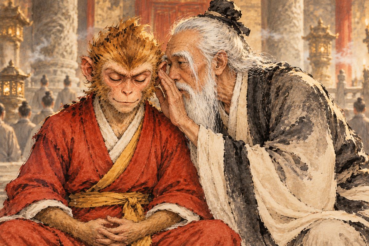 Three years later, Subhuti warned that heaven would send thunder, fire and wind to destroy anyone so long-lived. To escape them, Wukong chose the harder skill, and his teacher whispered the secret of seventy-two transformations.