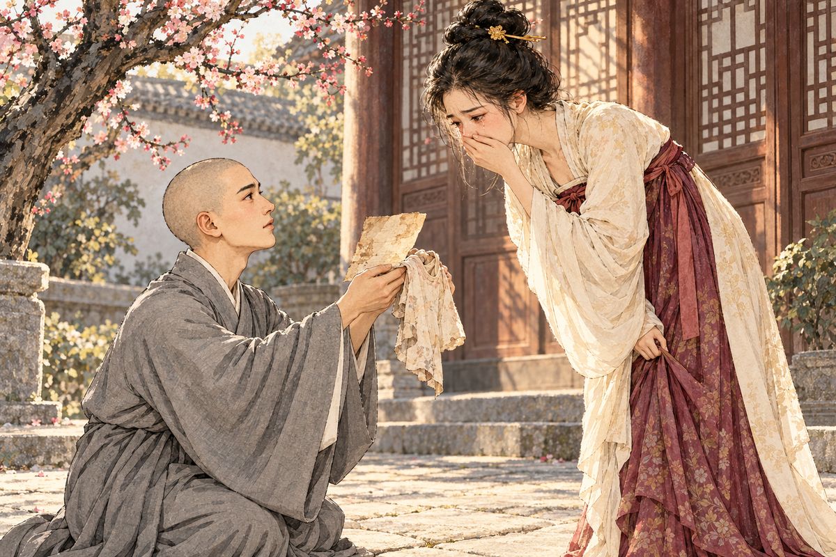 Abbot Faming of Jinshan Temple rescued the baby and later ordained him as Xuanzang. At eighteen he found his mother; his grandfather's army punished Liu Hong, and a river Dragon King, once a carp Chen had freed, revived his father.