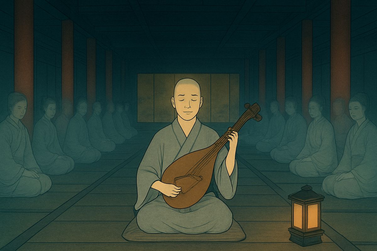 They passed a great gate and entered a house. Women's hands led Hōïchi over endless polished floors into a vast hall, where silk rustled like leaves in a forest and voices murmured in the speech of courts.
