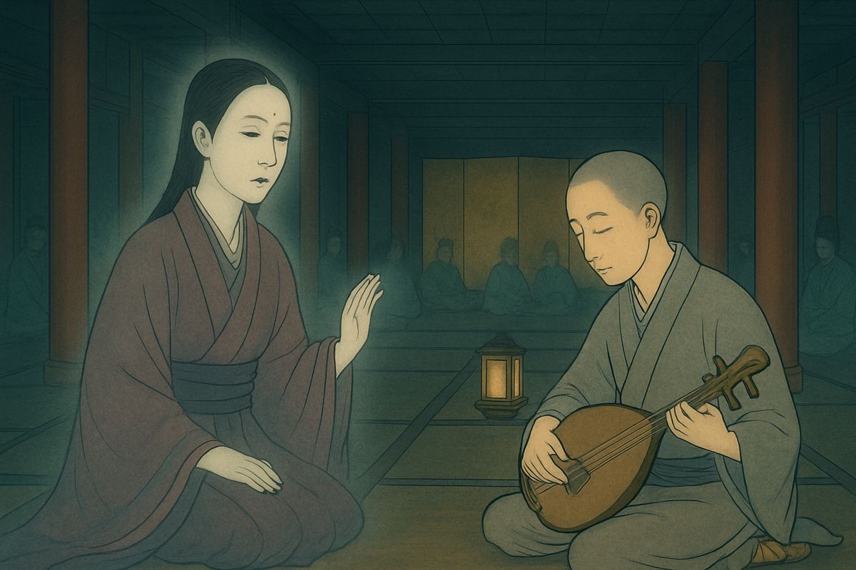 A woman's voice, the Rōjo in charge of the ladies, spoke to him. "Recite the story of the battle at Dan-no-ura," she said, "for the pity of it is the most deep."