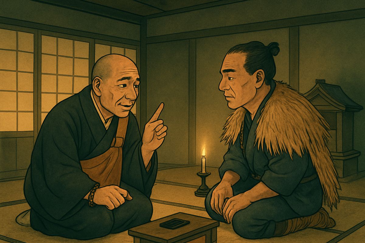The priest suspected that the lad had been bewitched by evil spirits. He asked no more, but quietly told the temple servants to follow Hōïchi if he left the temple again after dark.