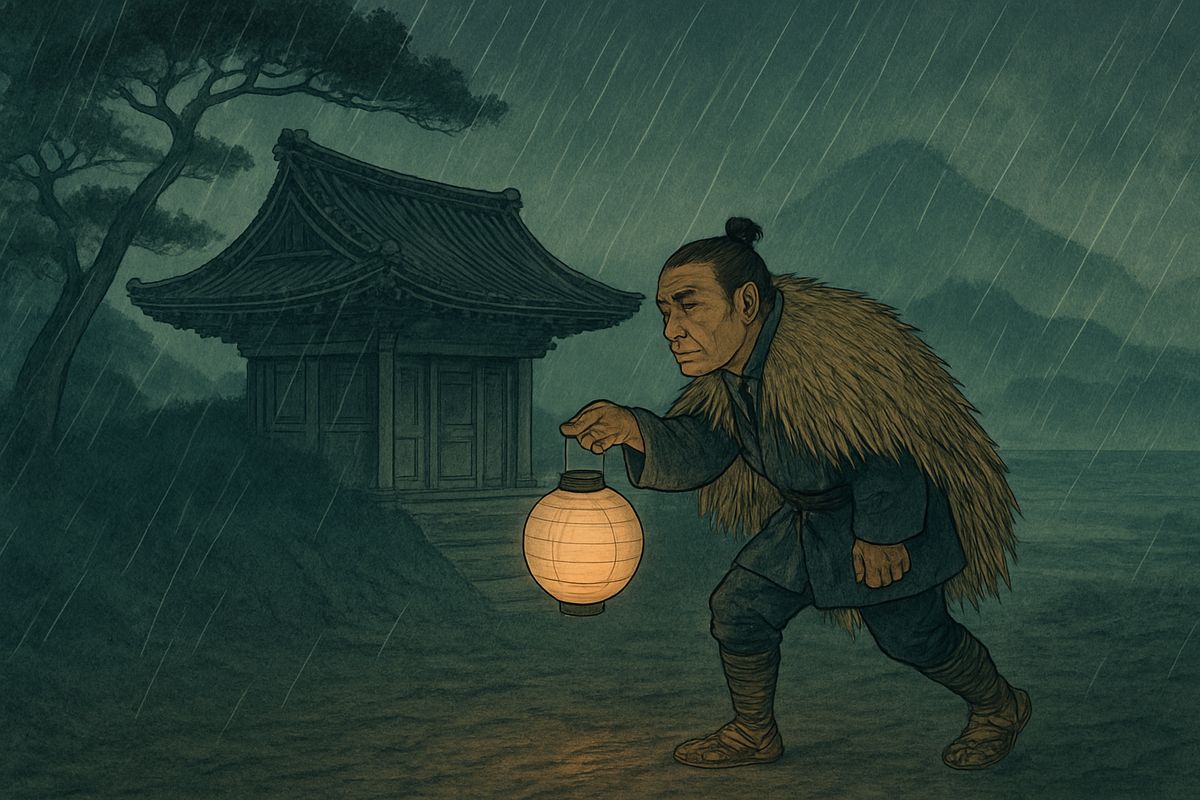 The very next night Hōïchi slipped away. The servants lit lanterns and followed, but it was rainy and very dark, and the blind man vanished at a strange, swift pace. They searched every street in vain.