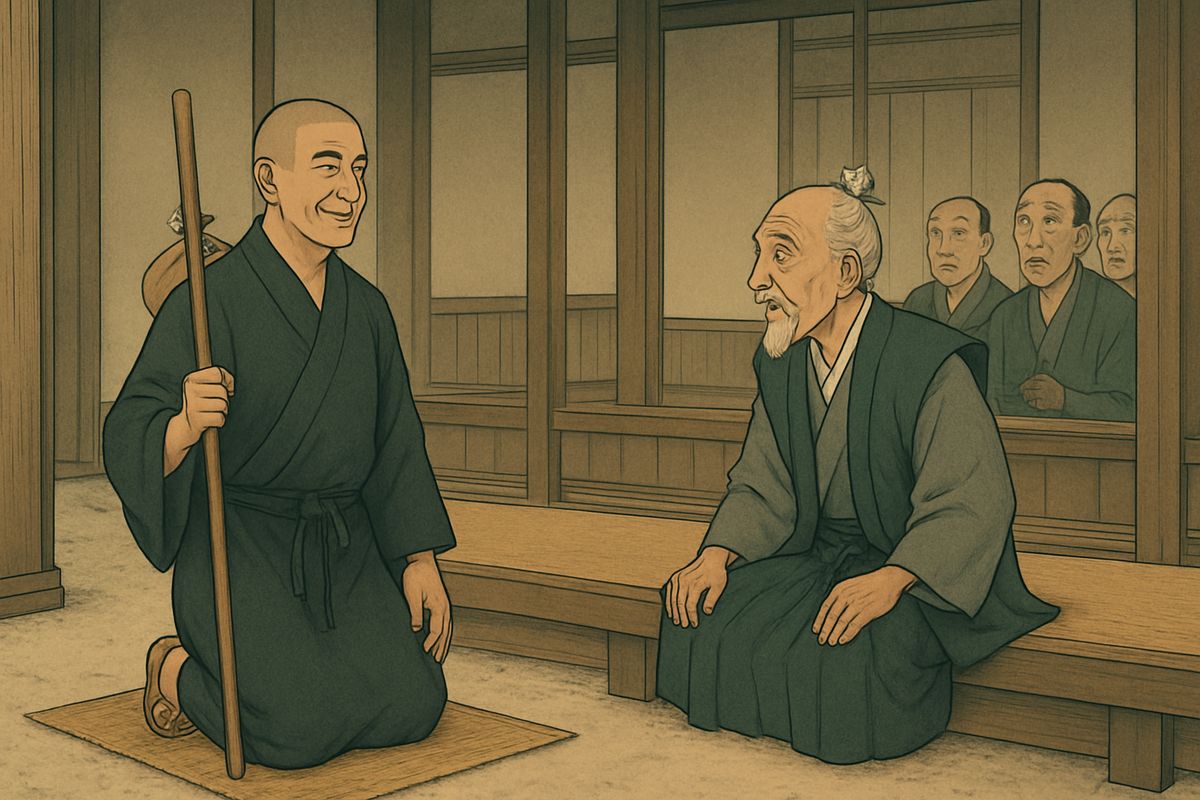 “This is a true Rokuro-Kubi,” he said. “But who are you, Sir? You look more like a soldier than a priest.” When Kwairyō gave his old name, Isogai of Kyūshū, a murmur of admiration filled the court.