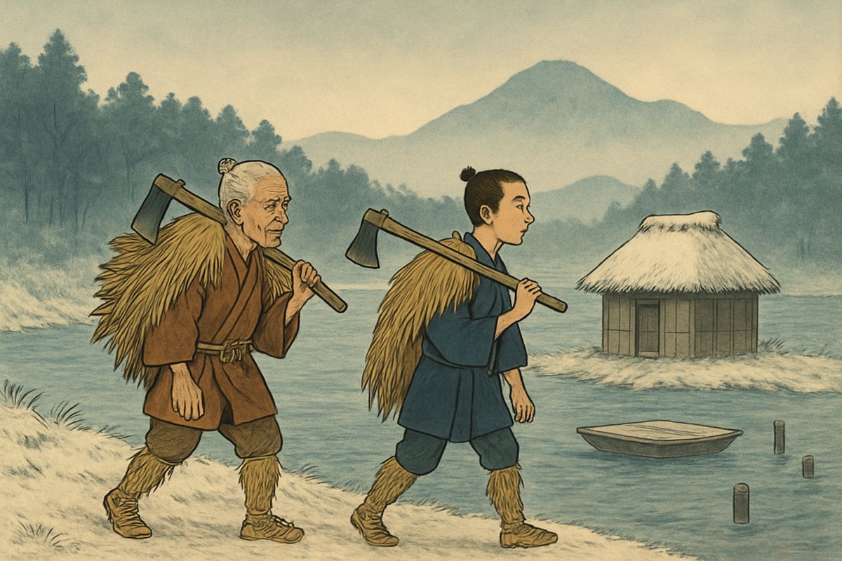 In a village of Musashi Province lived two woodcutters: old Mosaku and his apprentice Minokichi, a lad of eighteen. Every day they crossed a wide river by ferry to reach their forest, for no bridge built there had ever withstood its floods.