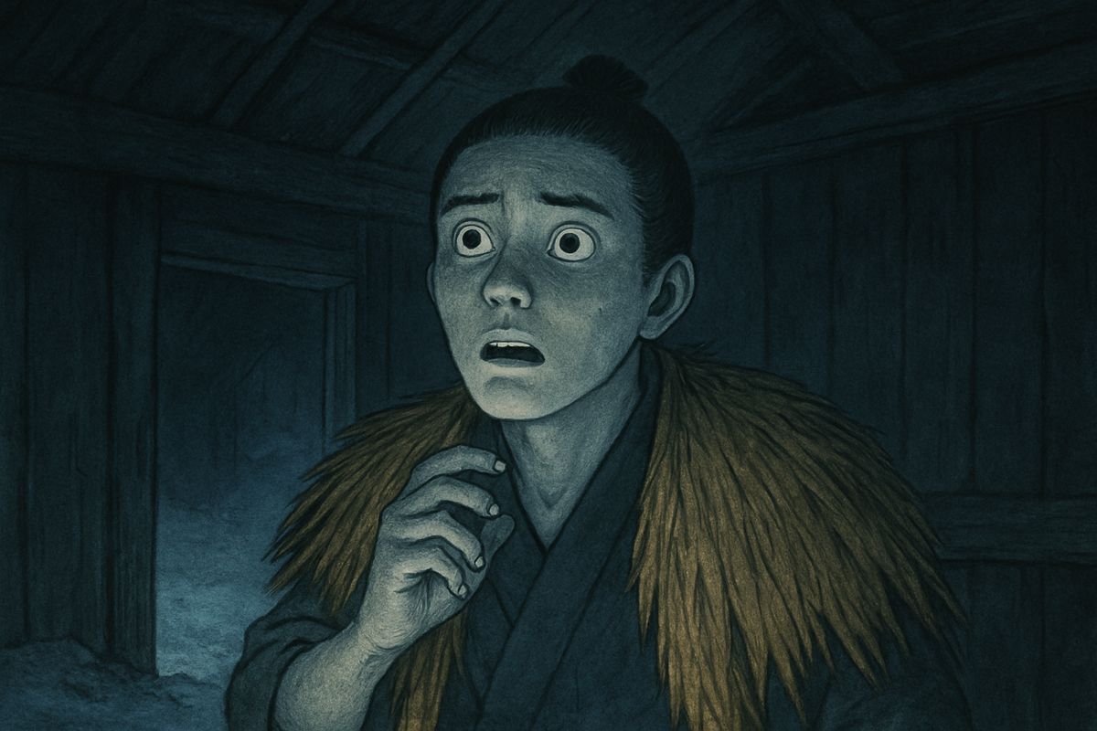 She glided out through the doorway and vanished into the storm. Minokichi barred the door and called to Mosaku, but the old man did not answer. Reaching out in the dark, he touched Mosaku's face and found it cold as ice.