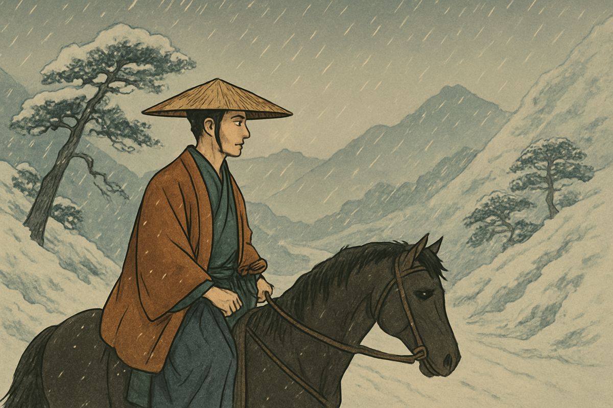 When he was about twenty, Tomotada was sent on a mission to the great Lord Hosokawa in Kyōto. Since his road ran through Echizen, he was given leave to visit his widowed mother on the way.