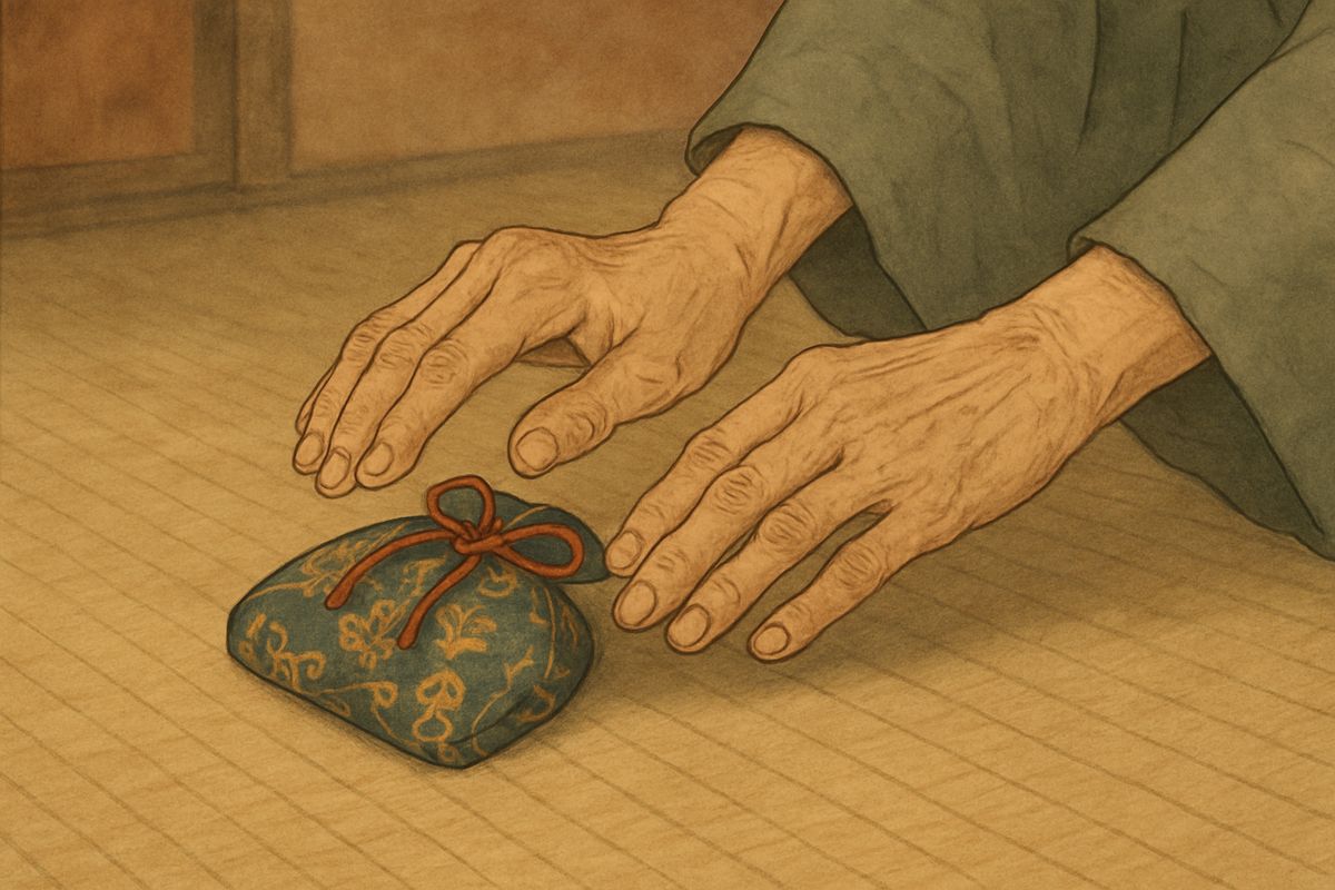 By morning the storm had passed. Tomotada set a purse of gold before his host, but the old man gently pushed it back. “Kind master, gold would be of no use to us. Here we buy nothing.”