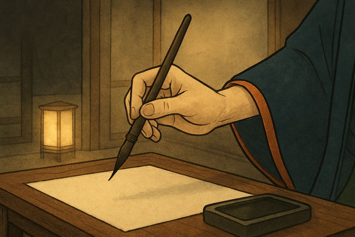 Tomotada sorrowed beyond words. Though sending a love letter into the palace was an unpardonable offence, he dared the risk and wrote her a Chinese poem of only twenty-eight characters, full of his longing.
