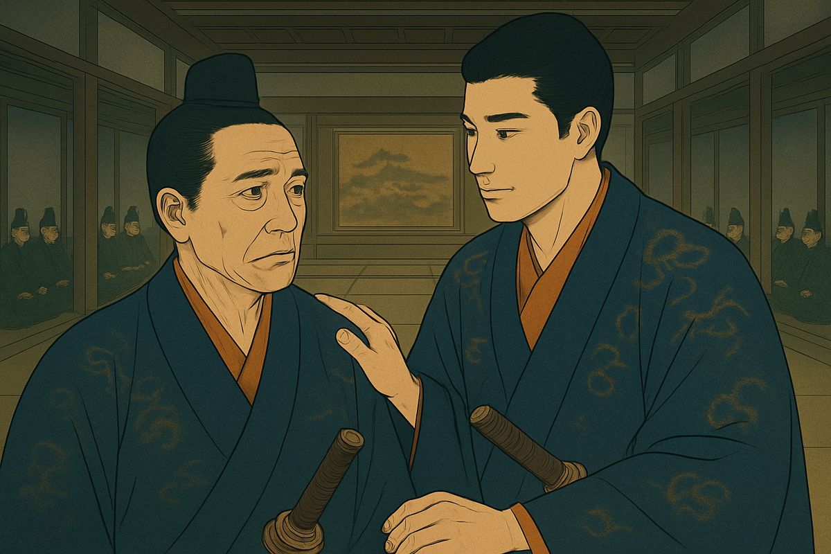Suddenly Hosokawa stepped down, took the youth by the arm, and began to recite his poem. Looking up, Tomotada saw kindly tears in the prince's eyes.