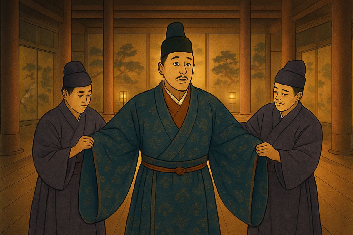 In a splendid hall the attendants told him the King wished him to marry the Princess that very day. From a chest of gold lacquer they dressed him in robes fit for a princely bridegroom.