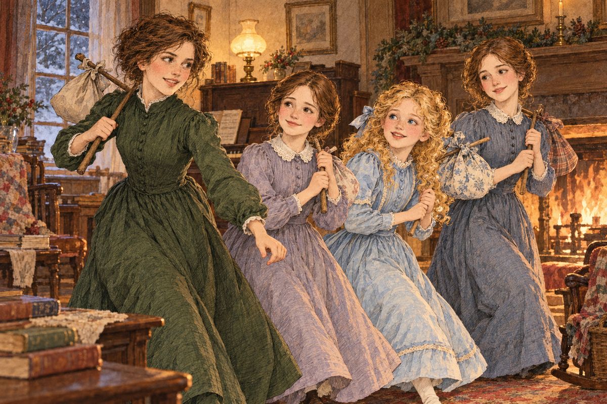 That evening a letter came from Father, far away with the army, hoping to be prouder than ever of his little women. Marmee reminded them how they once played Pilgrim’s Progress, climbing from cellar to housetop with bundles on their backs. “Now, my little pilgrims, suppose you begin again,” she said.
