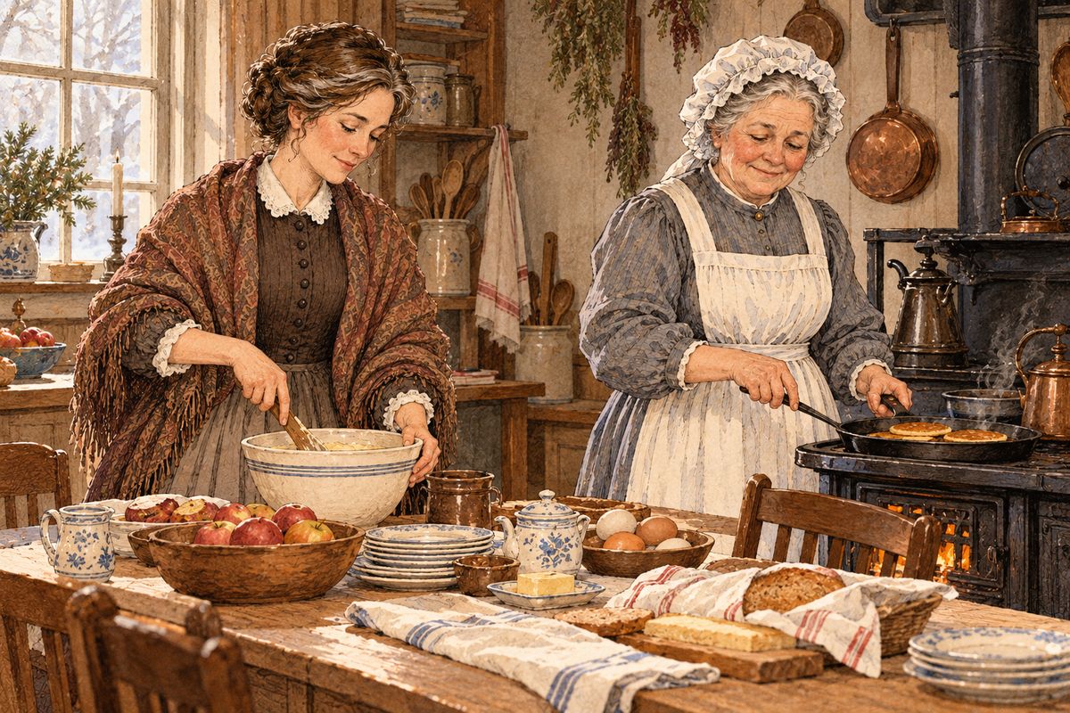On Christmas morning each girl found a little book under her pillow, and they read together quietly while the sun rose. Downstairs, with Hannah’s buckwheat cakes ready, Marmee came in from the cold with news of a hungry mother and six children. “Will you give them your breakfast as a Christmas present?” she asked.