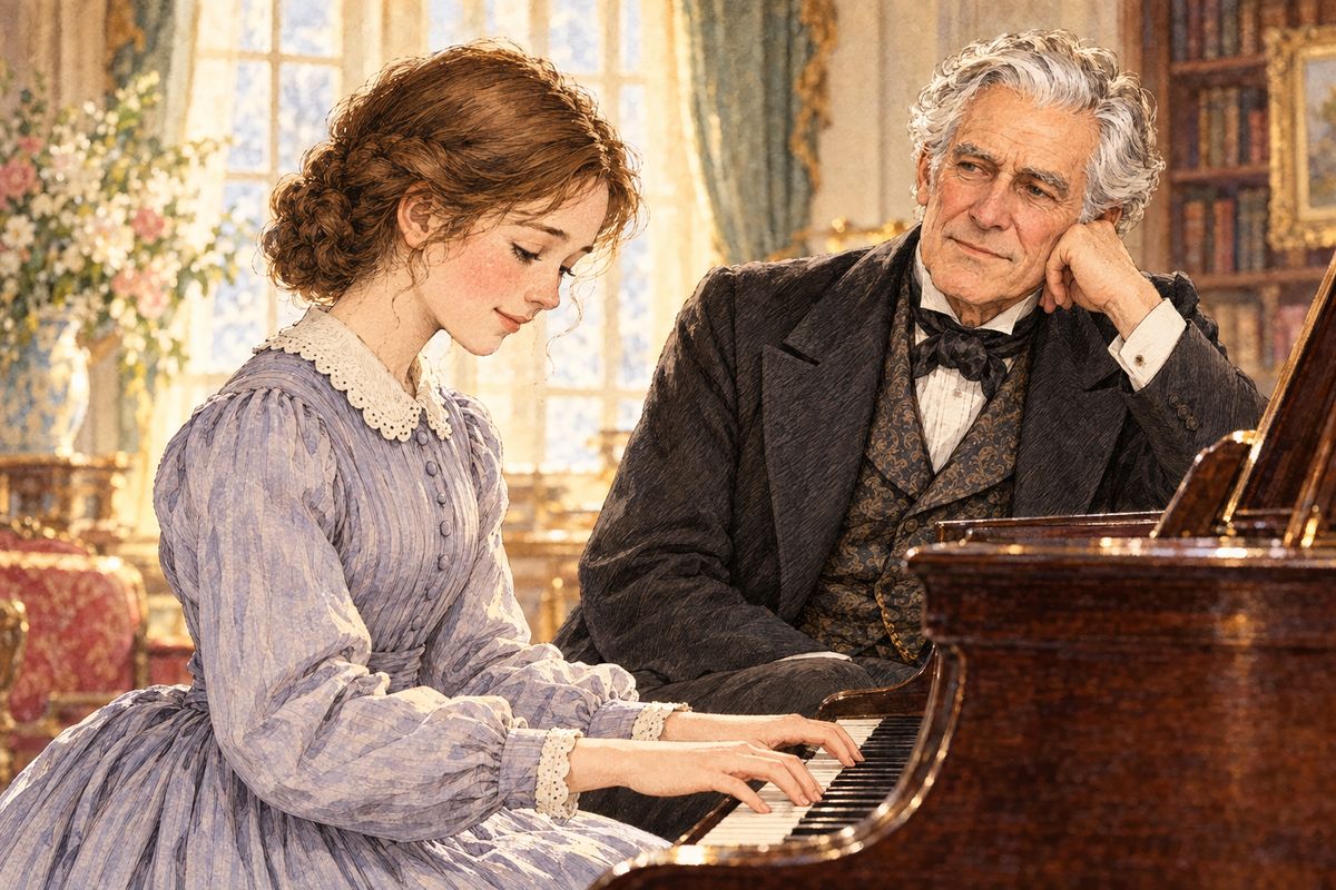 Shy Beth loved music dearly and practised patiently on the jingling old piano at home. “I know I’ll get my music some time, if I’m good,” she told herself. Nobody guessed then that stern old Mr Laurence would one day sit listening to her play, his gruff face growing soft.