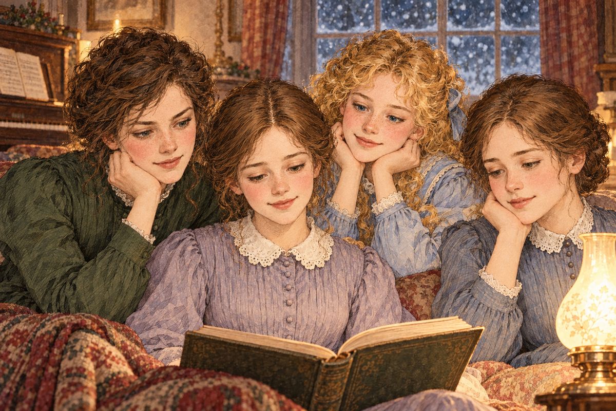 Last, by lamplight, Marmee told a story about four girls very like themselves, who learned this secret: “When you feel discontented, think over your blessings, and be grateful.” The sisters stole sly looks at one another and promised to stop complaining.