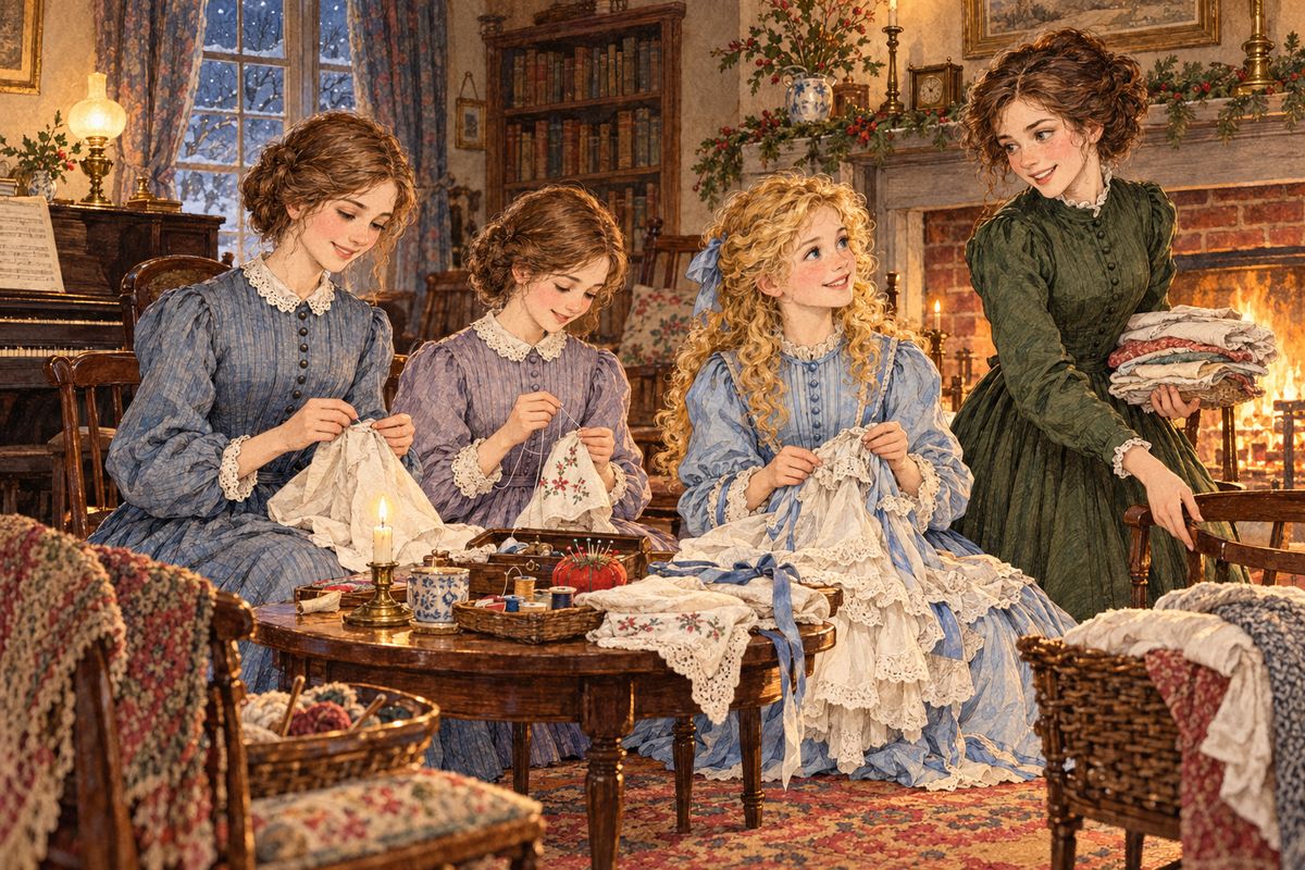 That evening Marmee asked if they wanted another week of it. “I don’t!” cried Jo, and they all agreed it was pleasanter to help one another. Meg promised to sew Father’s shirts, Jo to learn plain cooking, Beth to study, and Amy to make buttonholes, and they set to work like busy bees.