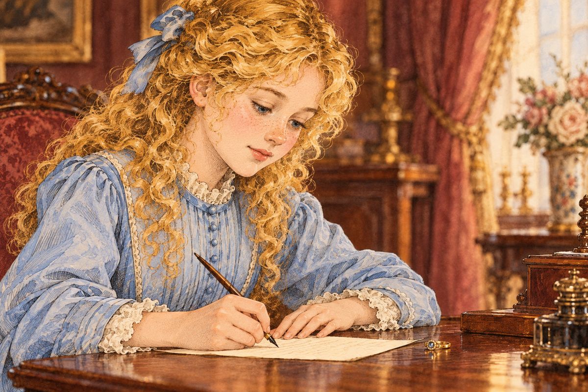 When Laurie brought Amy the happy news, she dried her tears, waited patiently, and spent a long time writing her mother a note. She hardly thought of the turquoise ring she had longed for. But Aunt March was so pleased that she kissed her, slipped it onto her finger, and called her a credit to the family.