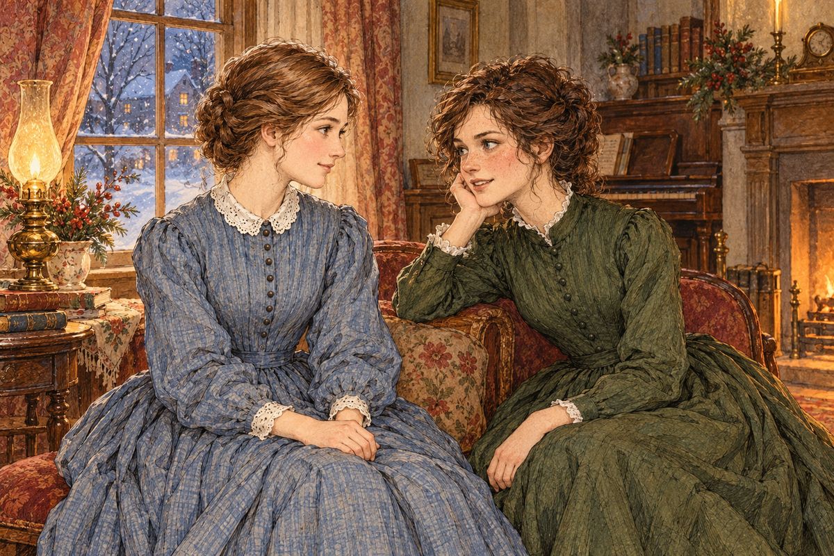 Jo hated waiting: "If you mean ever to do it, make haste and have it over," she grumbled. Meg answered that she had a calm little speech ready to turn him down, and rose to practise her dignified exit. But at a step in the hall, she flew back to her sewing.