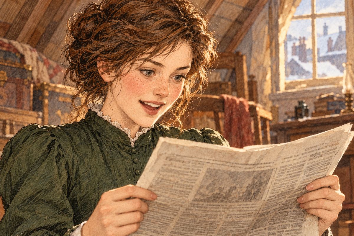 Jo proudly announced her prize, and when the story came, everyone read and praised it. Father said gently, "You can do better than this, Jo. Aim at the highest, and never mind the money." But the prize sent Marmee and Beth to the seaside, and more stories soon paid the butcher's bill.