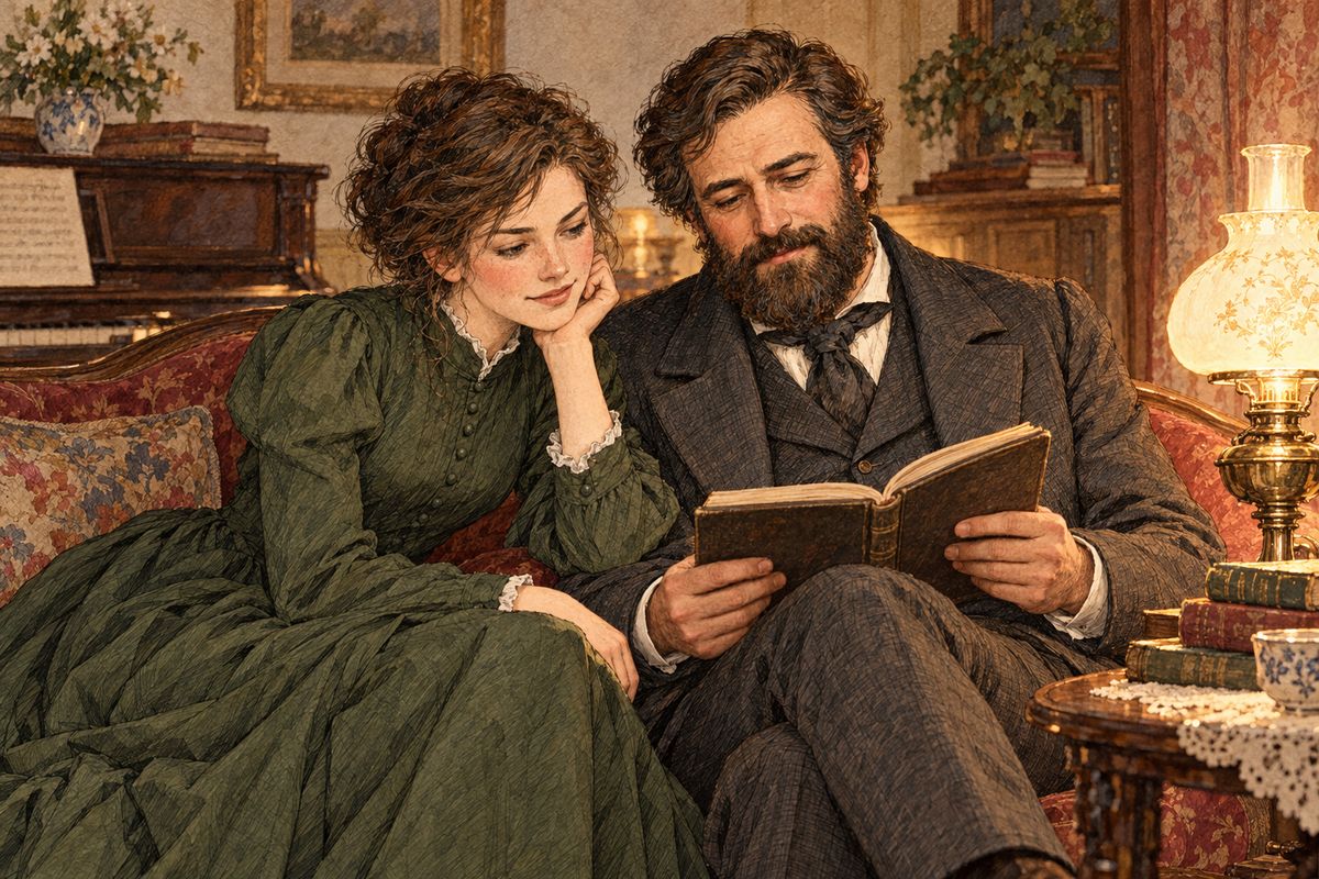 Professor Bhaer caught Jo mending his socks and insisted on repaying her with German lessons. When the dry grammar nearly made her cry, he tossed it aside and opened Hans Andersen's fairy tales instead. "Das ist gut! Now we go well!" he cried when she finished her first page.