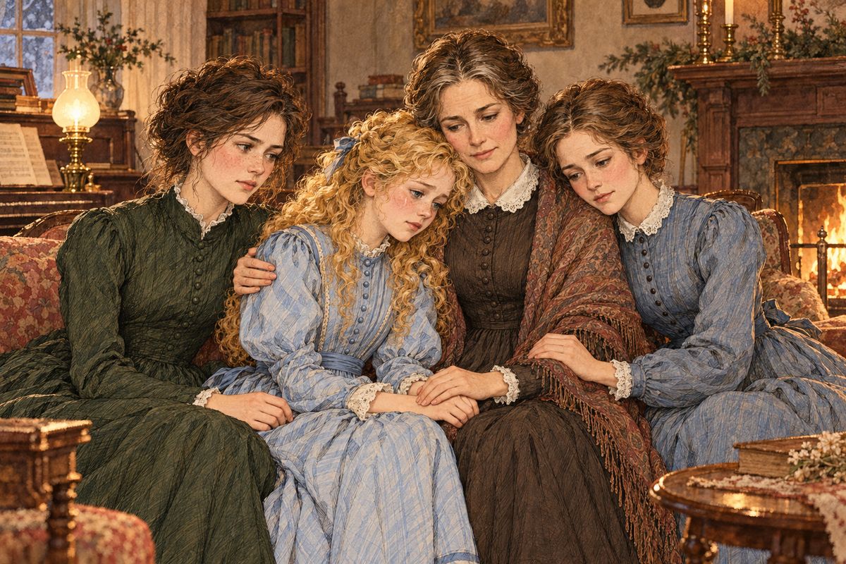 Gathered together, Marmee and her girls remembered how tenderly they had made Beth ready for the long sleep that pain would never trouble again. Her face had been so full of painless peace that, through their tears, they smiled and thanked God that Beth was well at last.
