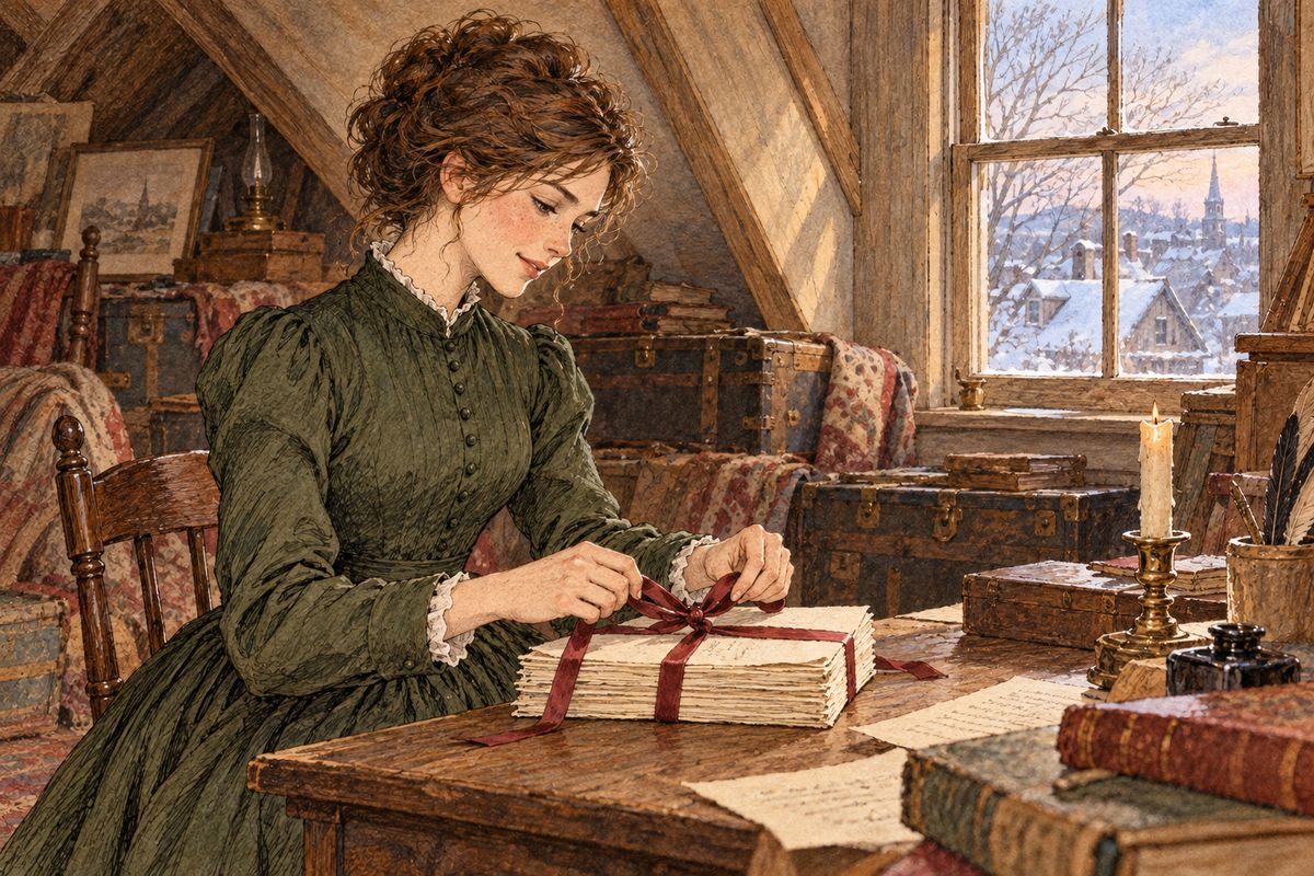 Jo got out her old manuscripts, and soon she was scratching away in her black pinafore. She put her whole heart into a simple story, and when Father sent it to a magazine, strangers wrote to praise it. “There is truth in it, Jo,” Father said, “that’s the secret.”