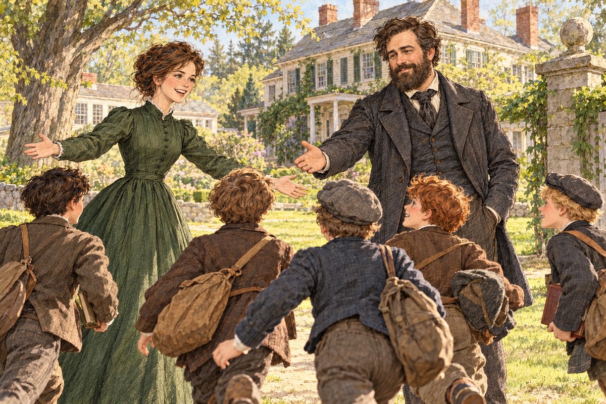 Romping with the twins reminded Jo of a dream older than her friendship with the Professor. Someday she meant to have a big house full of poor, forlorn little lads who hadn't any mothers. In her daydreams, she and kind Professor Bhaer stood at the gate, welcoming them in.