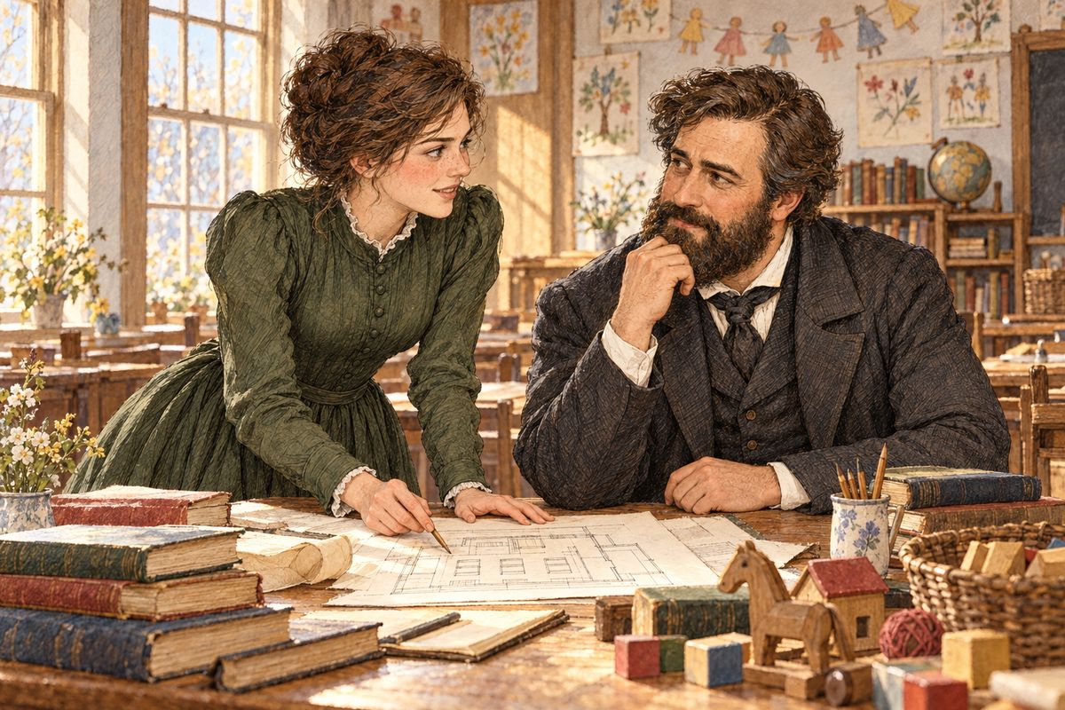 One day Jo told her plan to Professor Bhaer, and he said it was just what he would like. He had been helping poor boys all his life, though money never stayed in his pocket for long. They agreed to try it someday, when they were rich.