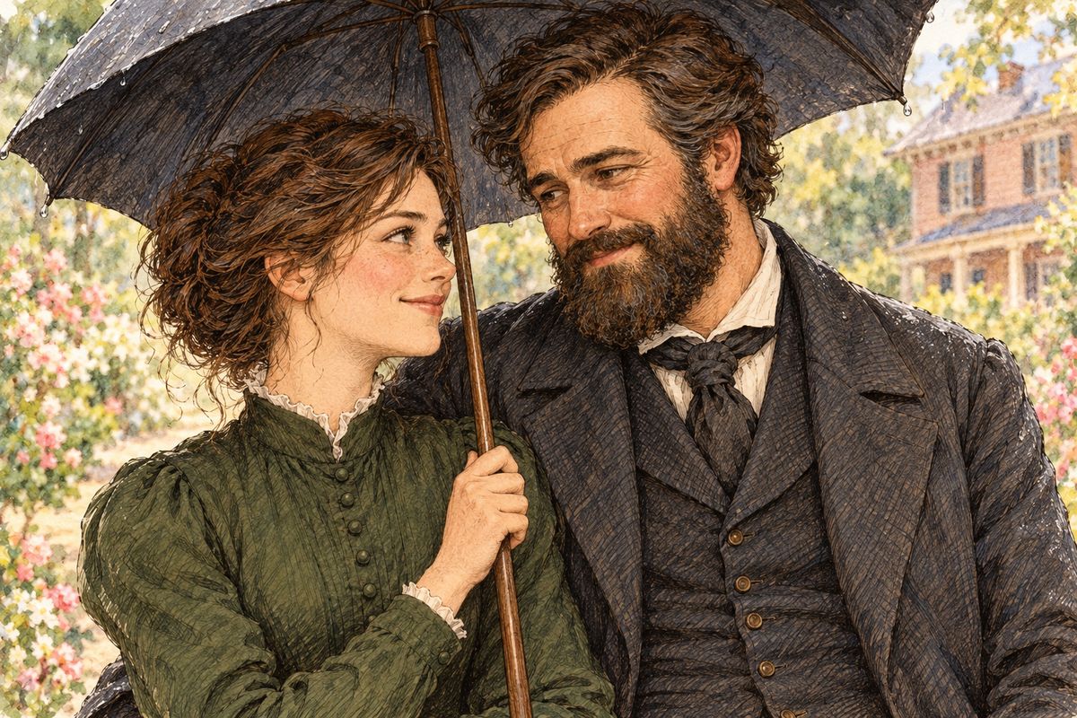 They would have to wait, for the Professor must help his boys first, and Jo had her own work. When he said he had only a full heart and empty hands to give, Jo put her hands in his, whispered, "Not empty now," and kissed him under the umbrella.