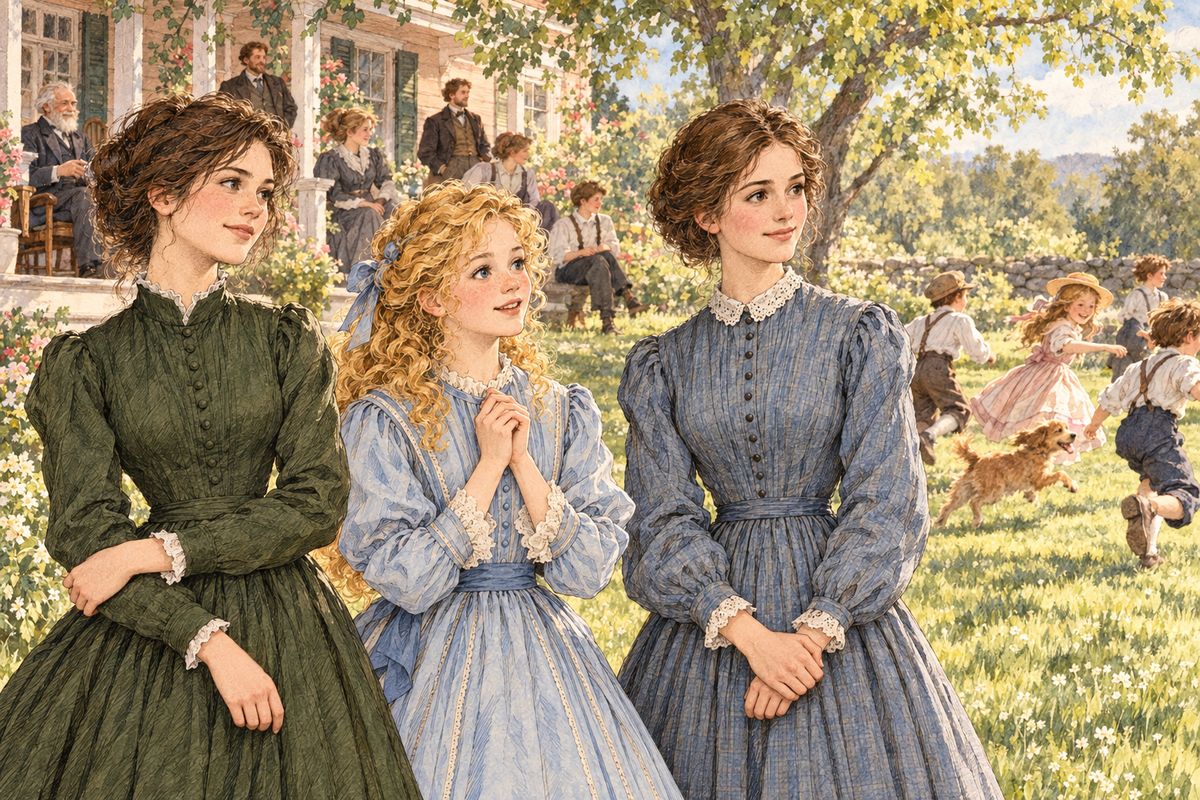 Plumfield became a boys' paradise, which Laurie named the 'Bhaer-garten.' Boys feasted on forbidden plums and played cricket where Aunt March's cross old cow once grazed, and in time Jo's own little sons, Rob and Teddy, tumbled among them. On holidays the whole family came to join the fun.