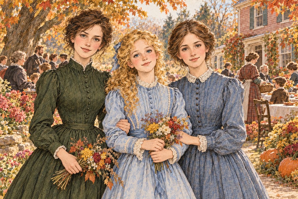 After the boys sang from the treetops for Marmee's sixtieth birthday, the sisters gathered round her under the festival tree, counting their blessings. Marmee stretched out her arms to gather them all in: "Oh, my girls, however long you may live, I never can wish you a greater happiness than this!"