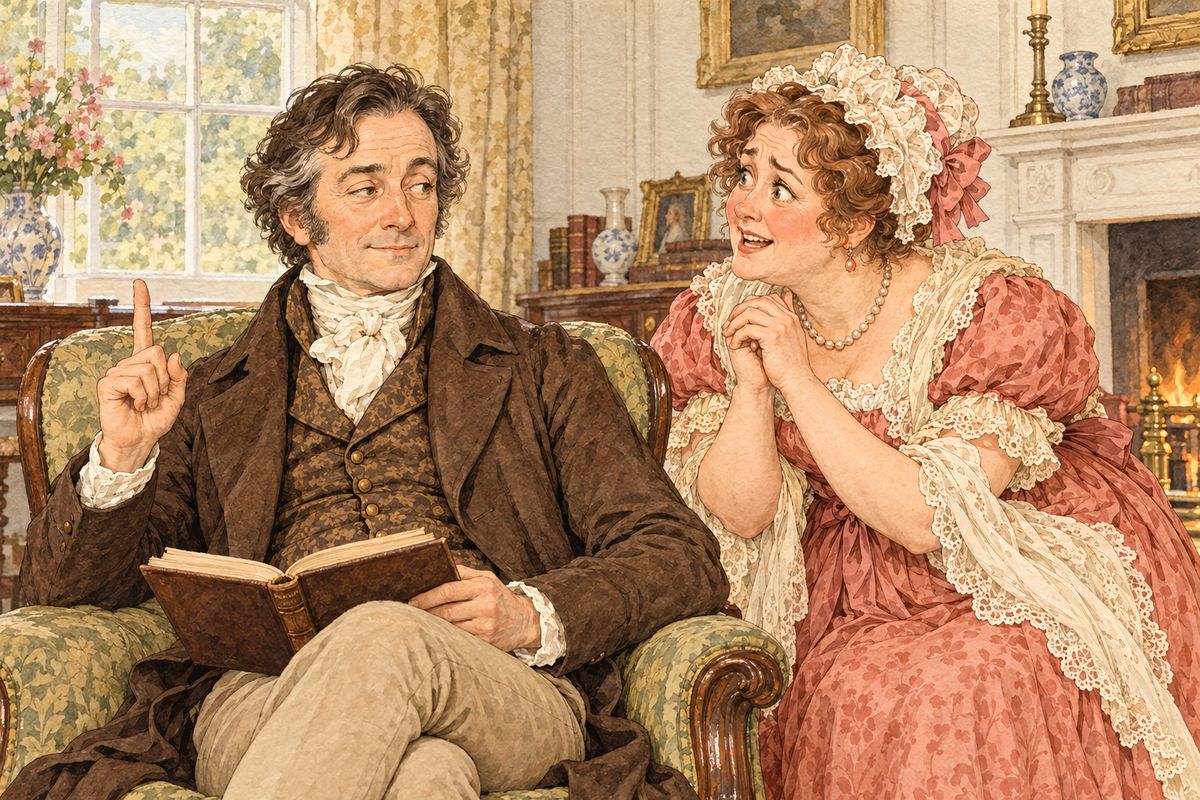 Mrs Bennet begged her husband to call on Mr Bingley at once, for how else could their daughters ever meet him? Mr Bennet teased her that he might write to say he gave his hearty consent to the young man marrying whichever girl he chose, though he must throw in a good word for his little Lizzy.