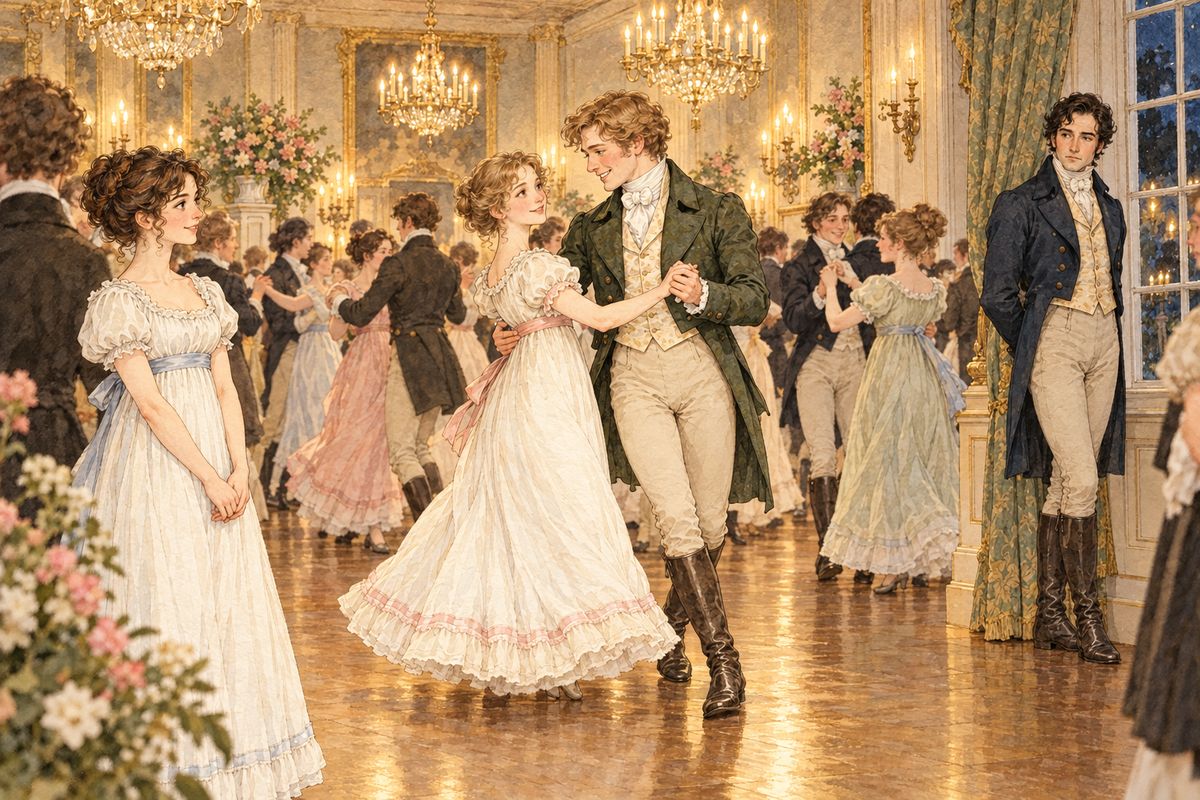 At the Meryton assembly, Mr Bingley was lively and unreserved, danced every dance, and danced twice with Jane. His friend Mr Darcy drew every eye with his fine, tall person and ten thousand a year, until his manners gave a disgust: he was proud, above his company, and above being pleased.