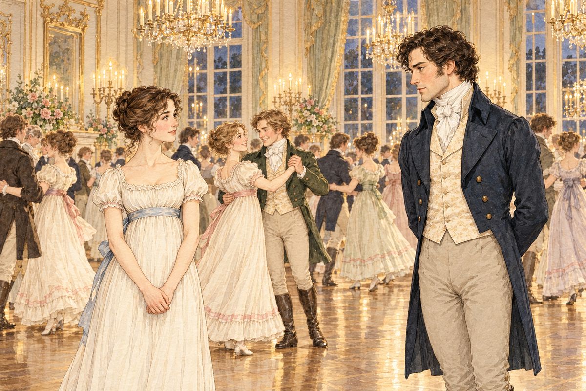 At a party at Lucas Lodge, Bingley's admiration for Jane was plain to everyone. Meanwhile Darcy, who had scarcely allowed Elizabeth to be pretty, began to find her face rendered uncommonly intelligent by the beautiful expression of her dark eyes, and he wished to know more of her.