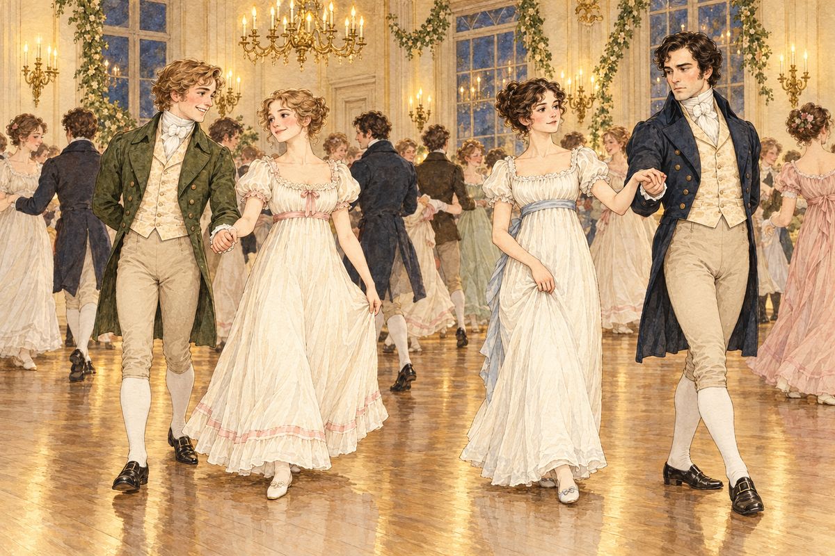At the Netherfield ball, Bingley could look at no one but Jane. Wickham was not there, and Elizabeth blamed Darcy. Then Darcy asked her for a dance so suddenly that, without knowing what she did, she accepted him, and Charlotte warned her not to be a simpleton.