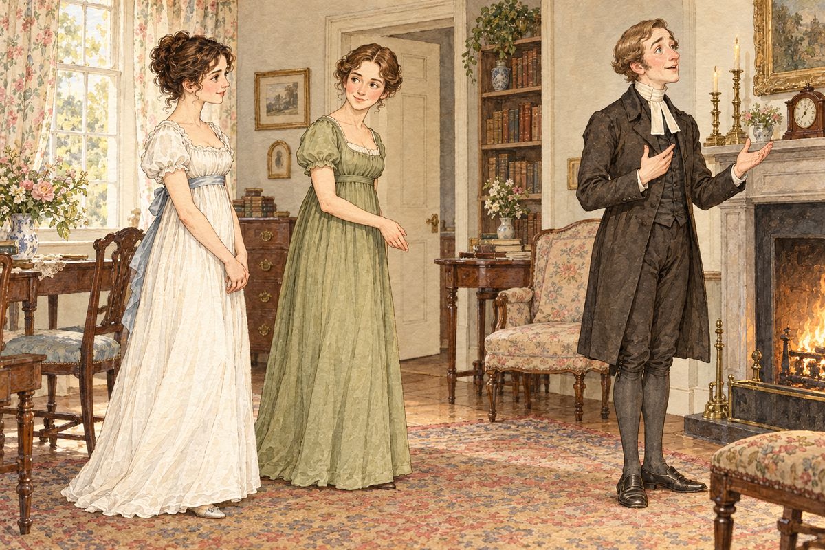 Charlotte managed her household and her husband with quiet skill, encouraging him to work in his garden and keeping a back sitting-room for herself, where he seldom came. Elizabeth admired her friend's good sense, and Mr Collins explained how fortunate they were in their great neighbour.