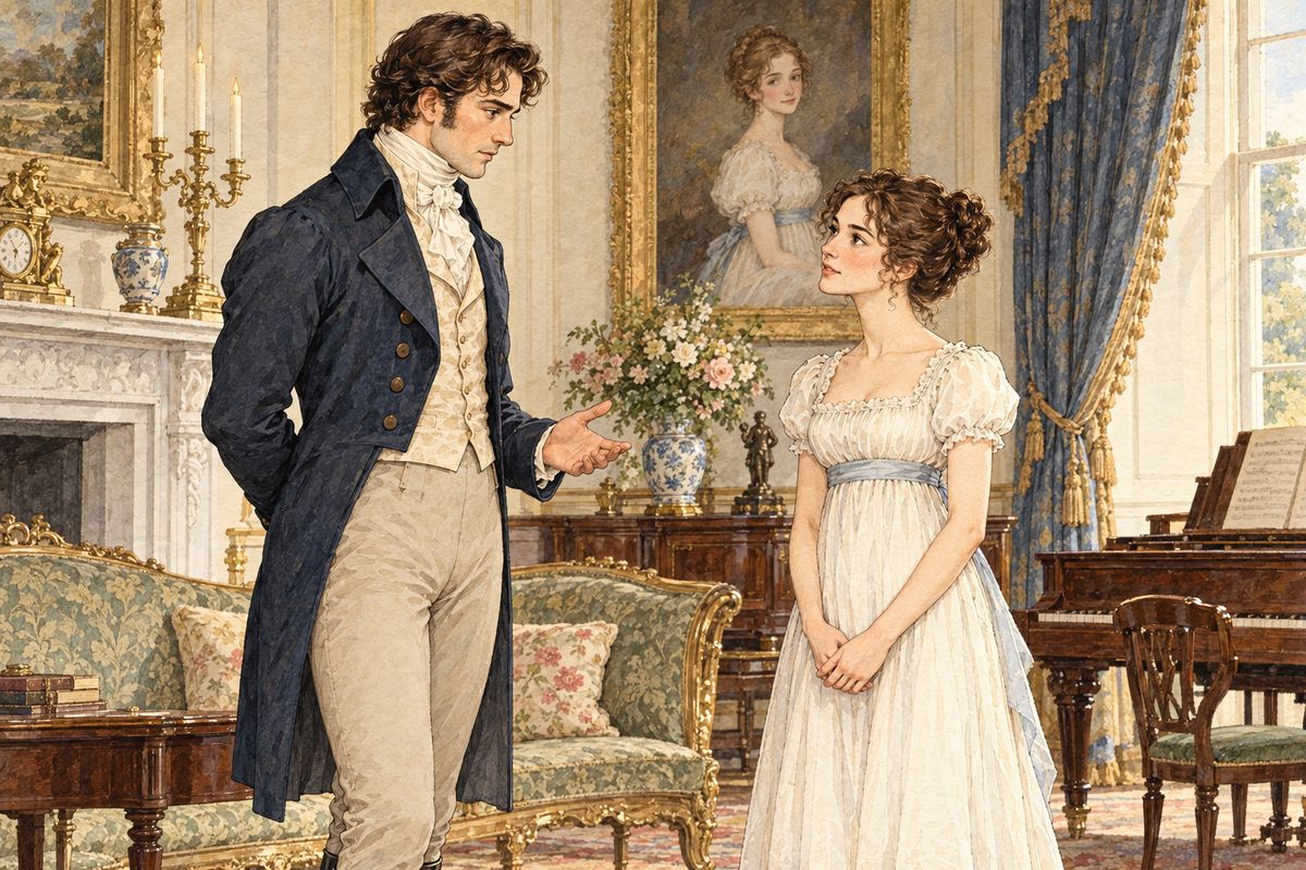One evening at Rosings Elizabeth played the pianoforte, and Darcy came to stand by her. She told him he could not frighten her, and he answered that he knew she found great enjoyment in professing opinions which were not her own. Elizabeth laughed, though he looked at her very steadily.