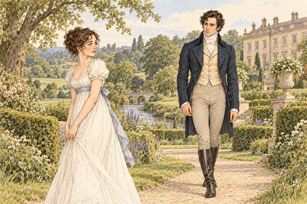 Suddenly Darcy himself came round the corner, arriving a day early. Their eyes met; both blushed deeply. Yet he spoke to her with perfect civility, asked after her family, and wished to be introduced to her aunt and uncle, whom he invited to fish in his stream.