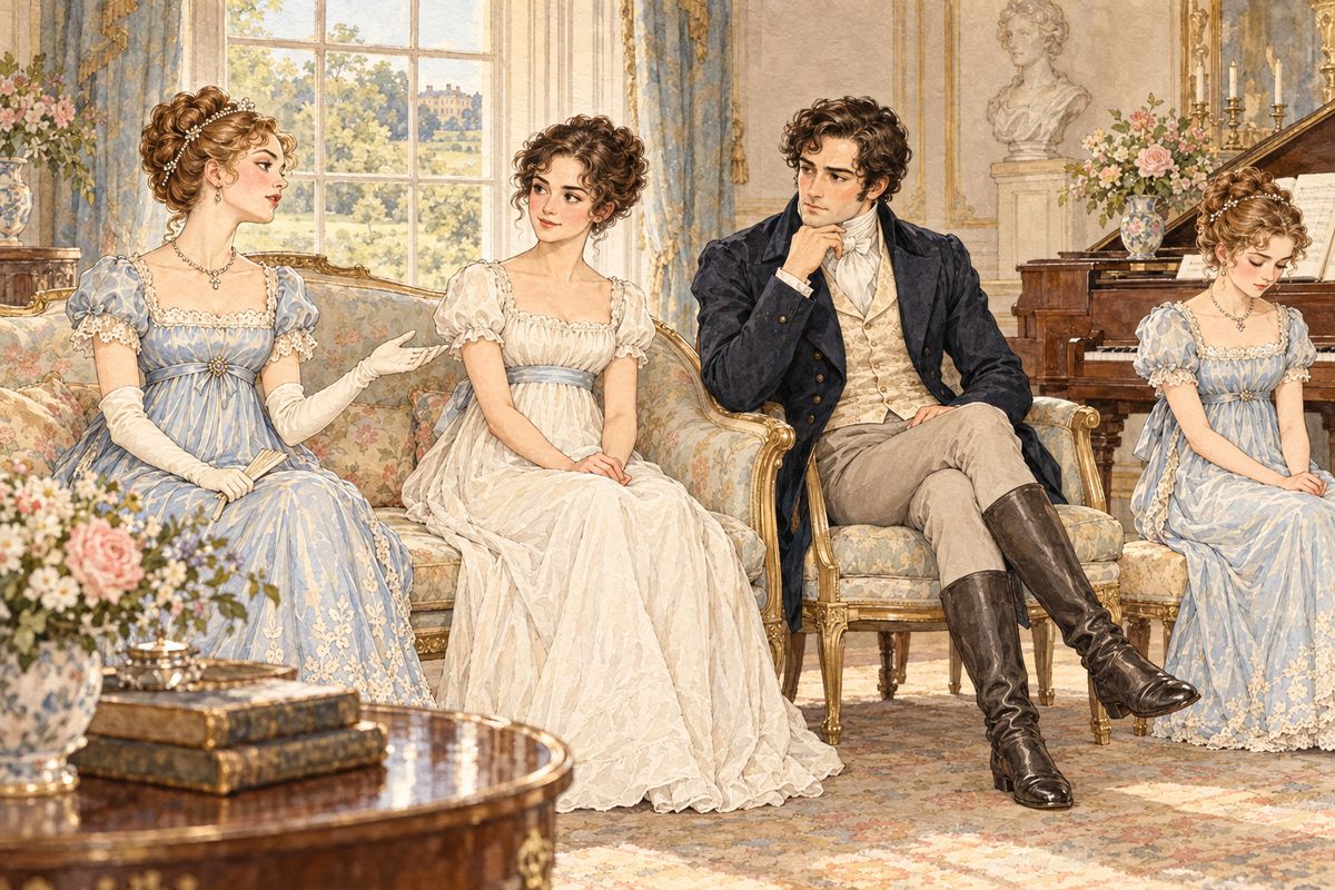 When Elizabeth returned the visit at Pemberley, Caroline Bingley asked spitefully whether the militia had left Meryton, hoping to embarrass her and Darcy. Elizabeth answered calmly. Darcy said only that he had come to think her one of the handsomest women of his acquaintance.